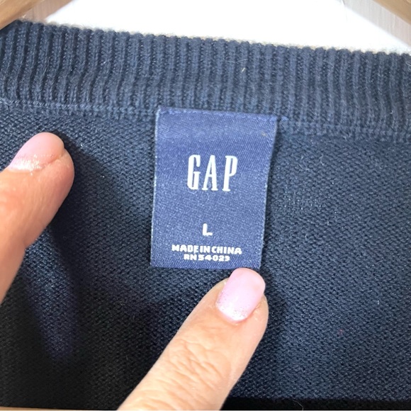 Gap Men’s Navy Blue & Tan Argyle Academia Long Sleeve V Neck Sweater Size Large - Picture 5 of 5